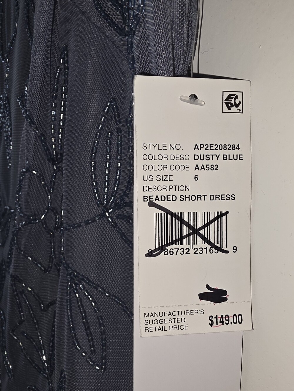 NWT Von Maur Papell Studio Sheer Overlay Short Beaded Dress Dusty Blue 6 - Picture 7 of 7